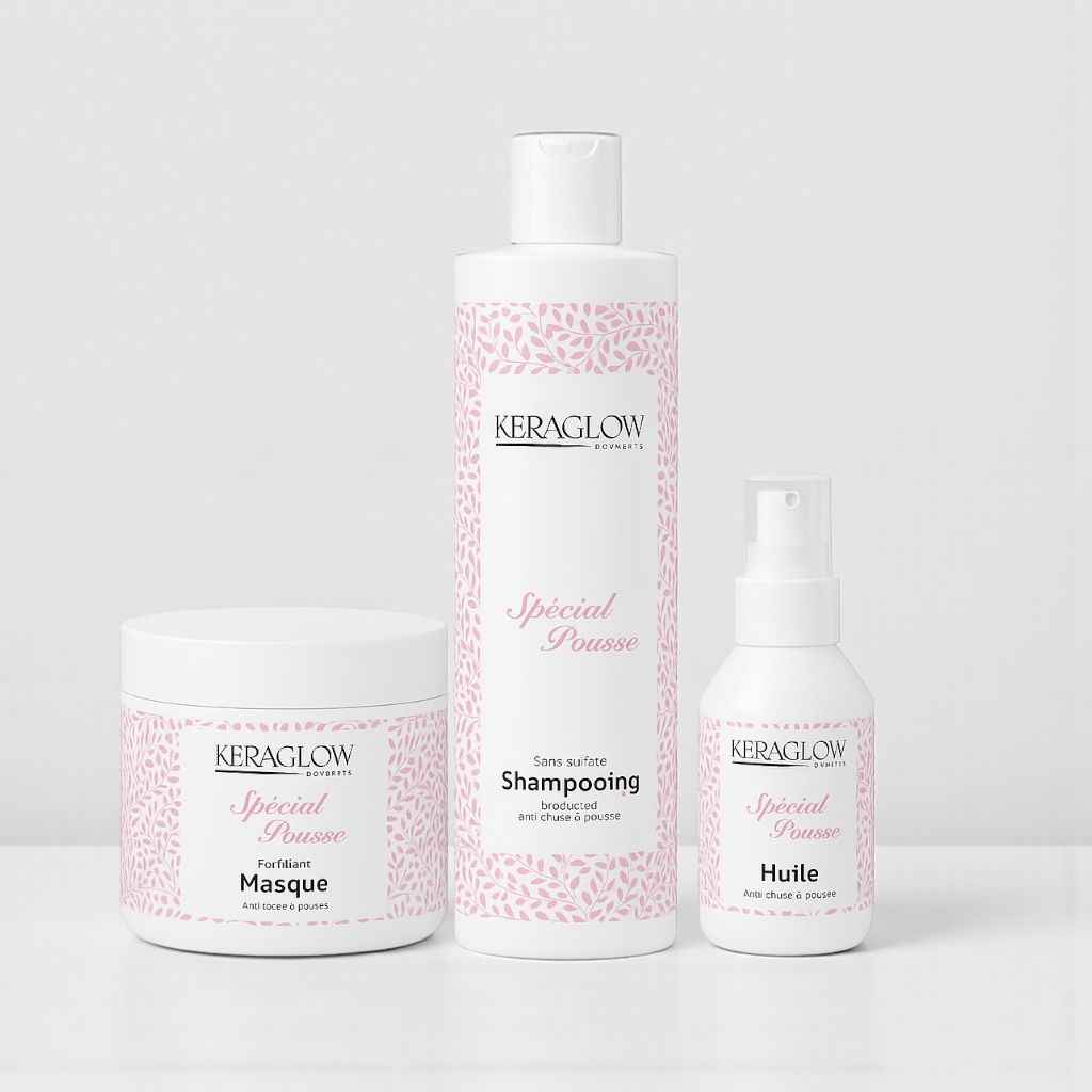 12er-Packung KERAGLOW Shampoo, Spezial-Haarwuchsmaske & Energiespendendes Anti-Haarausfall-Öl – sulfatfrei 