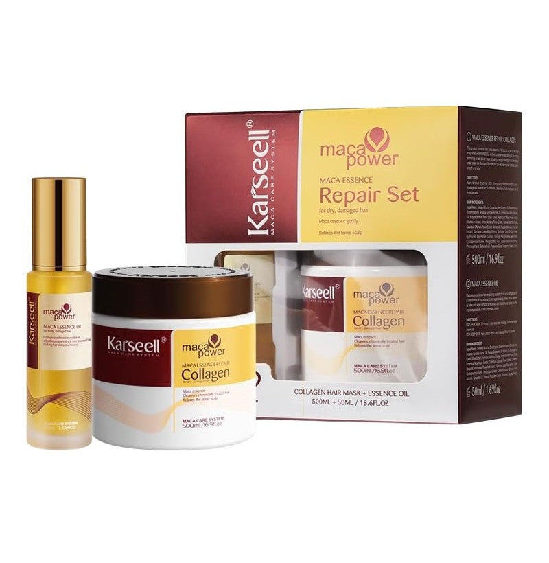 Coffret Karseell Maca Power – Masque 500 ml & Sérum Argan 50 ml | Hydratation & Réparation Intense