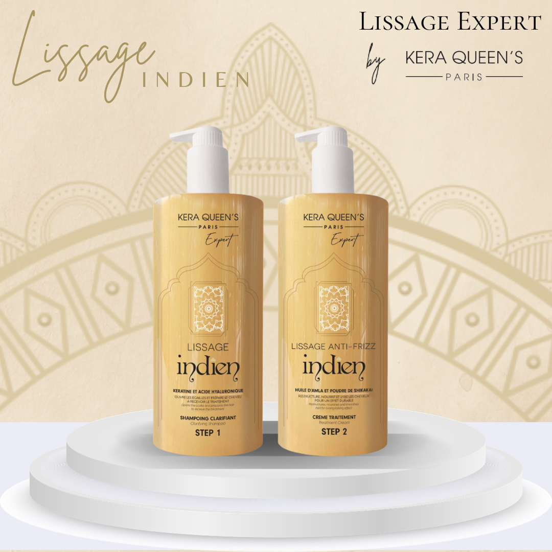 Lissage Indien Anti-Frizz Kera Queen’s – Kit 2 Produits (Shampoing + Crème)