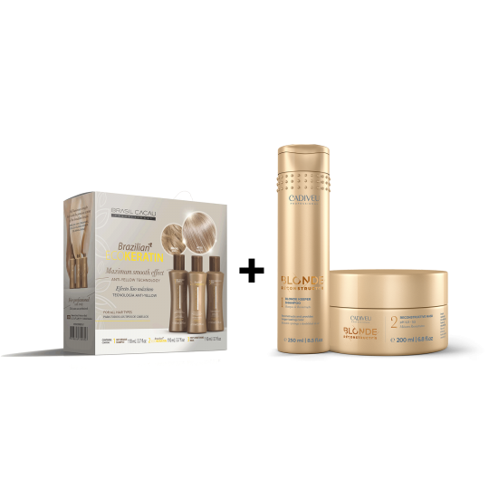 Kit lissage - Cadiveu Eco keratin + Shampoing & masque  - Blonde reconstruction